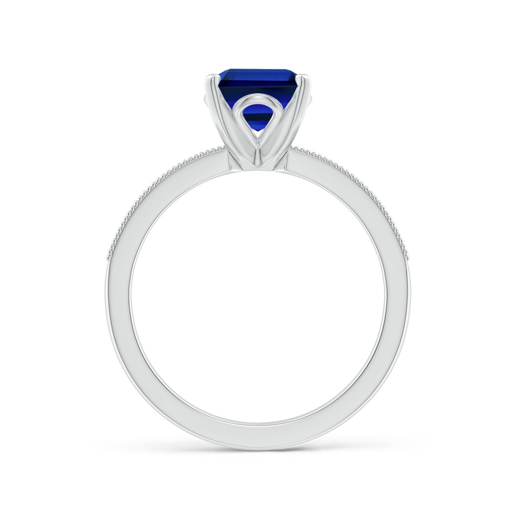 9x7mm Labgrown Lab-Grown Vintage Style Emerald-Cut Blue Sapphire Engagement Ring with Accents in White Gold Side 199