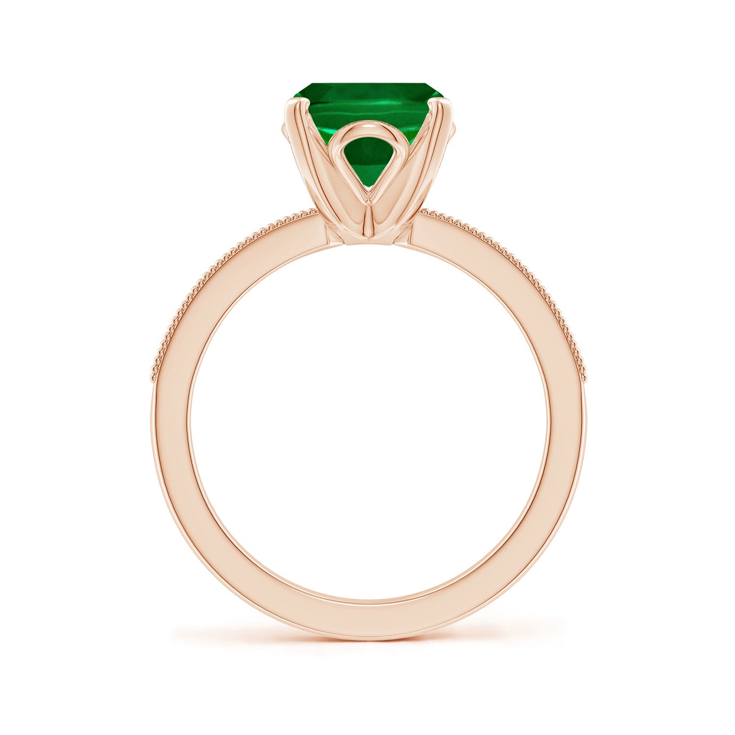 10x8mm Labgrown Lab-Grown Vintage Style Cushion Rectangular Emerald Engagement Ring with Accents in 18K Rose Gold