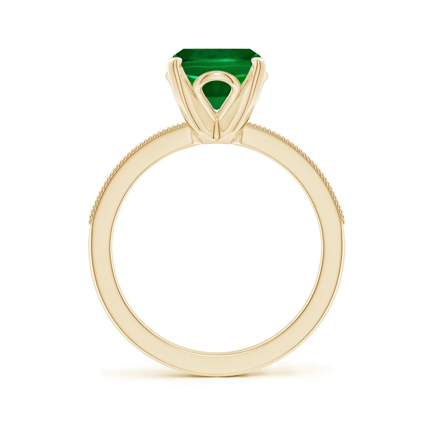 10x8mm Labgrown Lab-Grown Vintage Style Cushion Rectangular Emerald Engagement Ring with Accents in 18K Yellow Gold