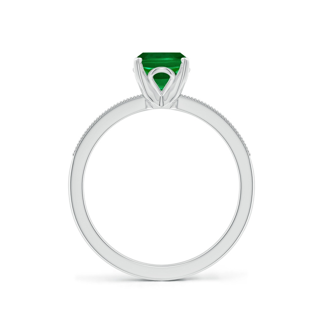 8x6mm Labgrown Lab-Grown Vintage Style Cushion Rectangular Emerald Engagement Ring with Accents in 18K White Gold - side 199
