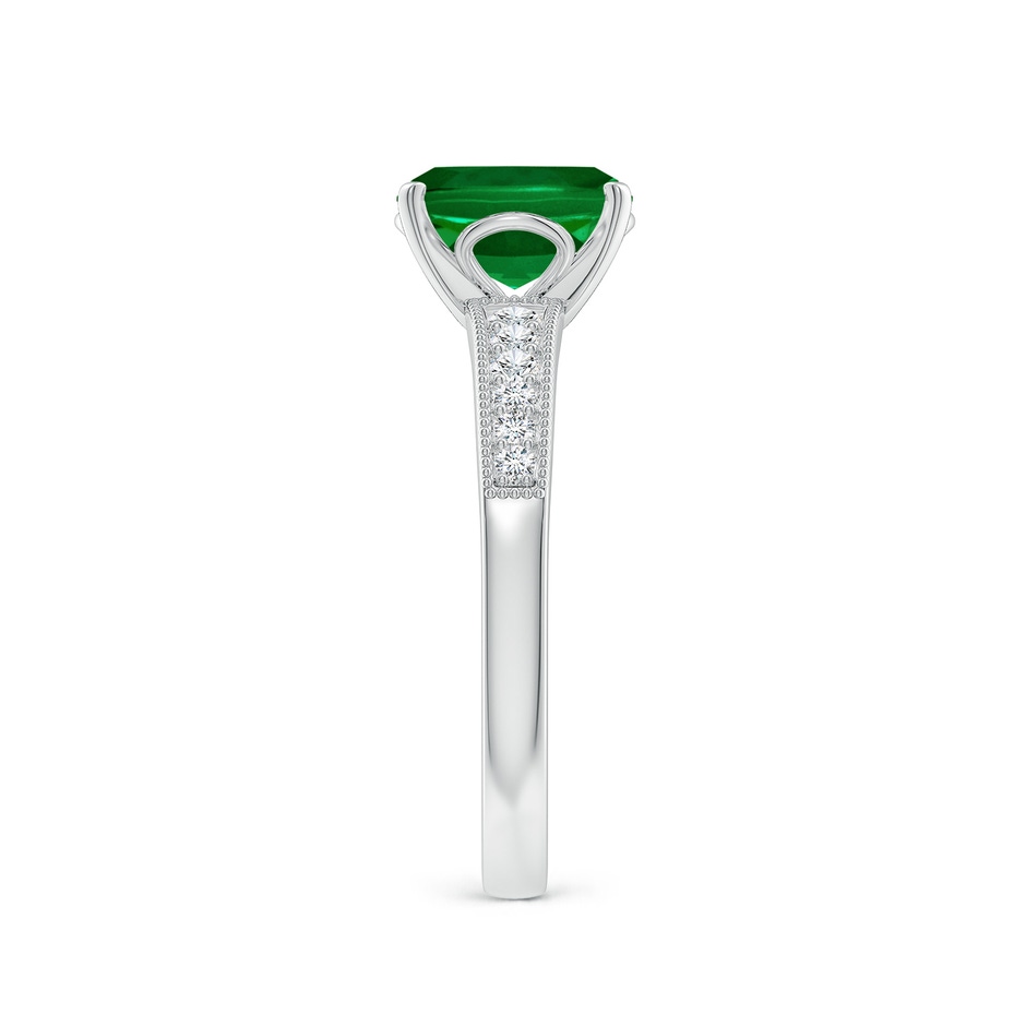 8x6mm Labgrown Lab-Grown Vintage Style Cushion Rectangular Emerald Engagement Ring with Accents in 18K White Gold side 299