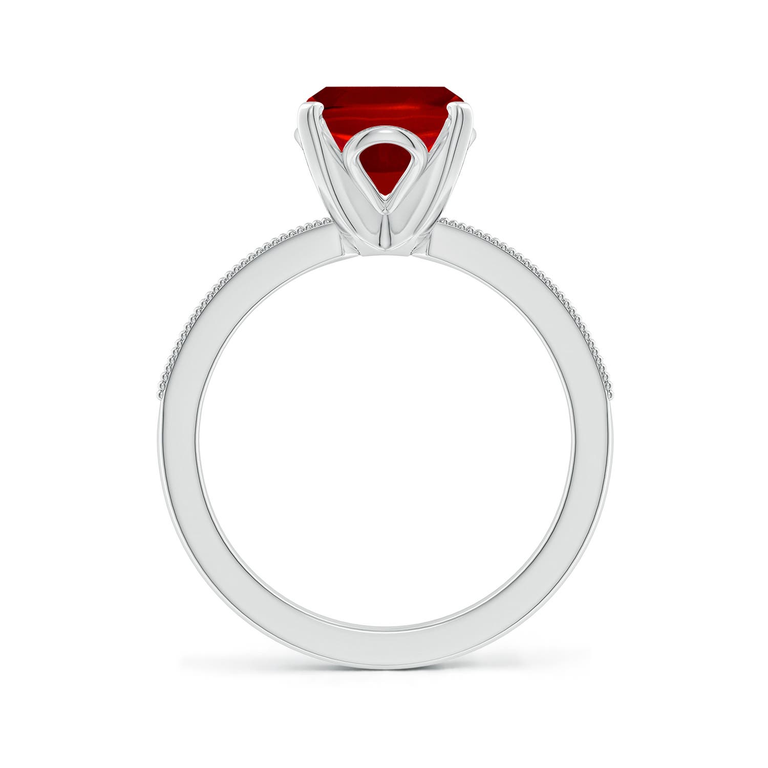 10x8mm Labgrown Lab-Grown Vintage Style Cushion Rectangular Ruby Engagement Ring with Accents in 18K White Gold