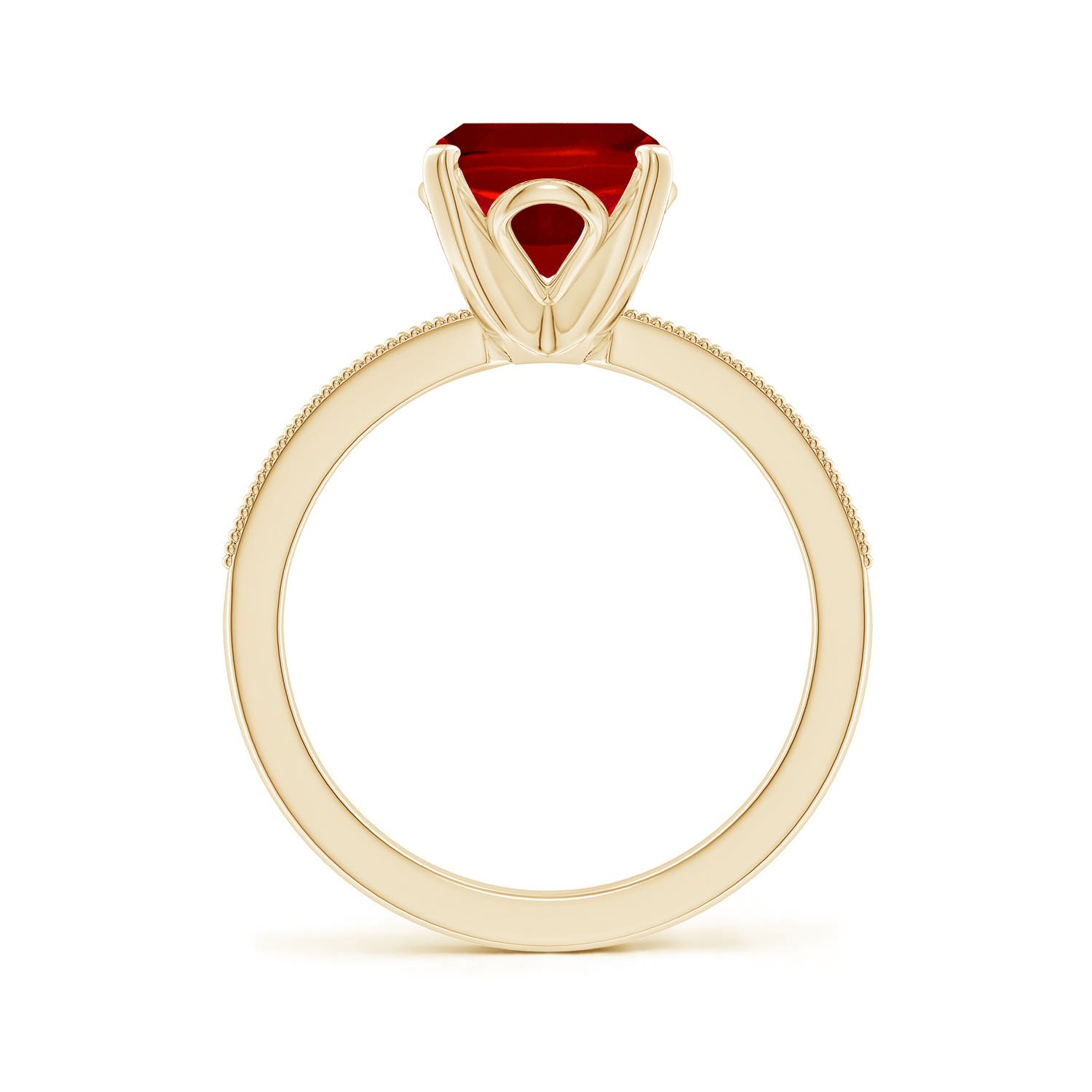 10x8mm Labgrown Lab-Grown Vintage Style Cushion Rectangular Ruby Engagement Ring with Accents in 18K Yellow Gold