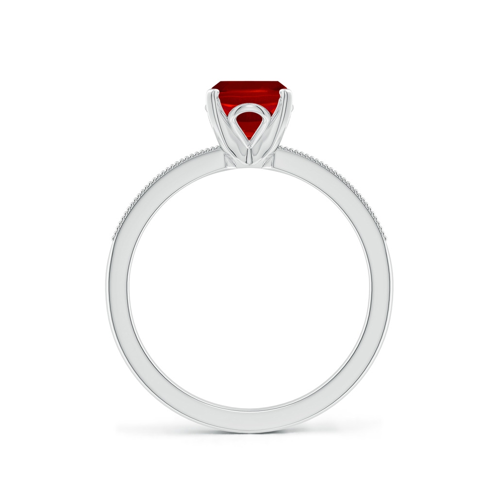8x6mm Labgrown Lab-Grown Vintage Style Cushion Rectangular Ruby Engagement Ring with Accents in 18K White Gold - side 199
