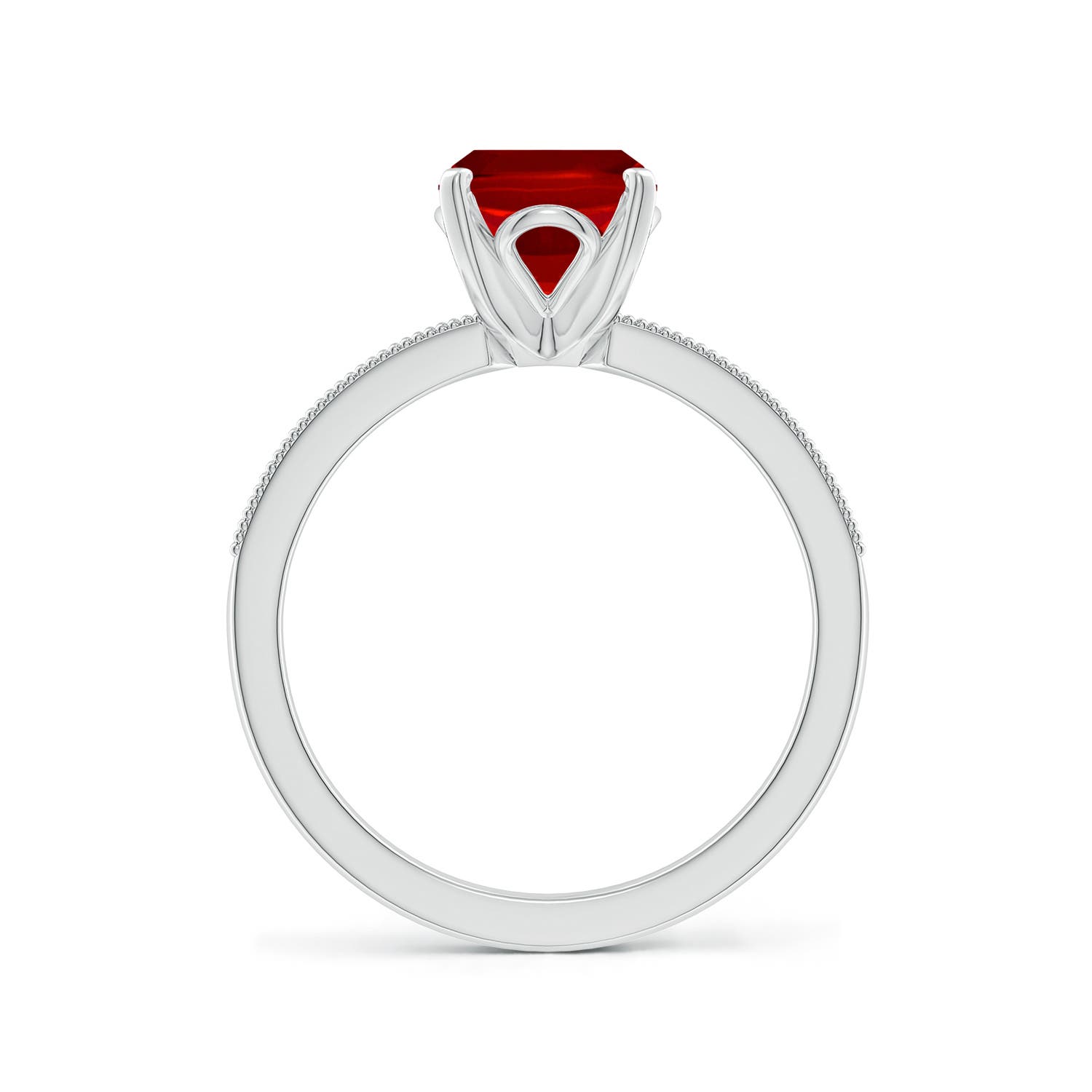 9x7mm Labgrown Lab-Grown Vintage Style Cushion Rectangular Ruby Engagement Ring with Accents in White Gold - side 2