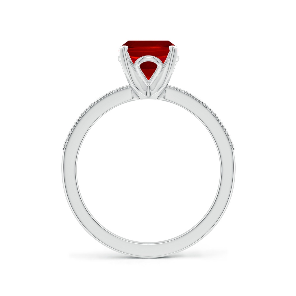 9x7mm Labgrown Lab-Grown Vintage Style Cushion Rectangular Ruby Engagement Ring with Accents in White Gold - side 199