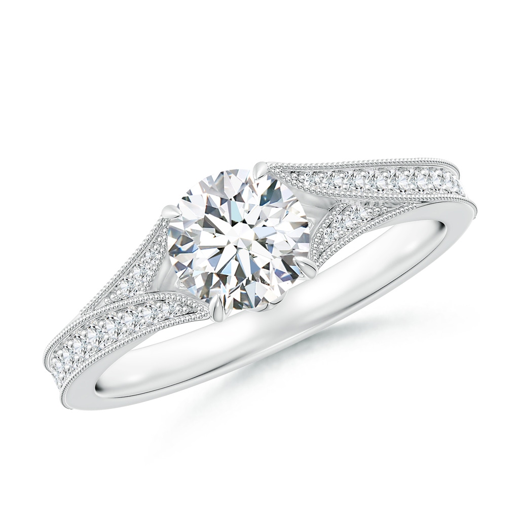 5.9mm FGVS Lab-Grown Vintage Inspired Round Diamond Split Shank Engagement Ring in 18K White Gold