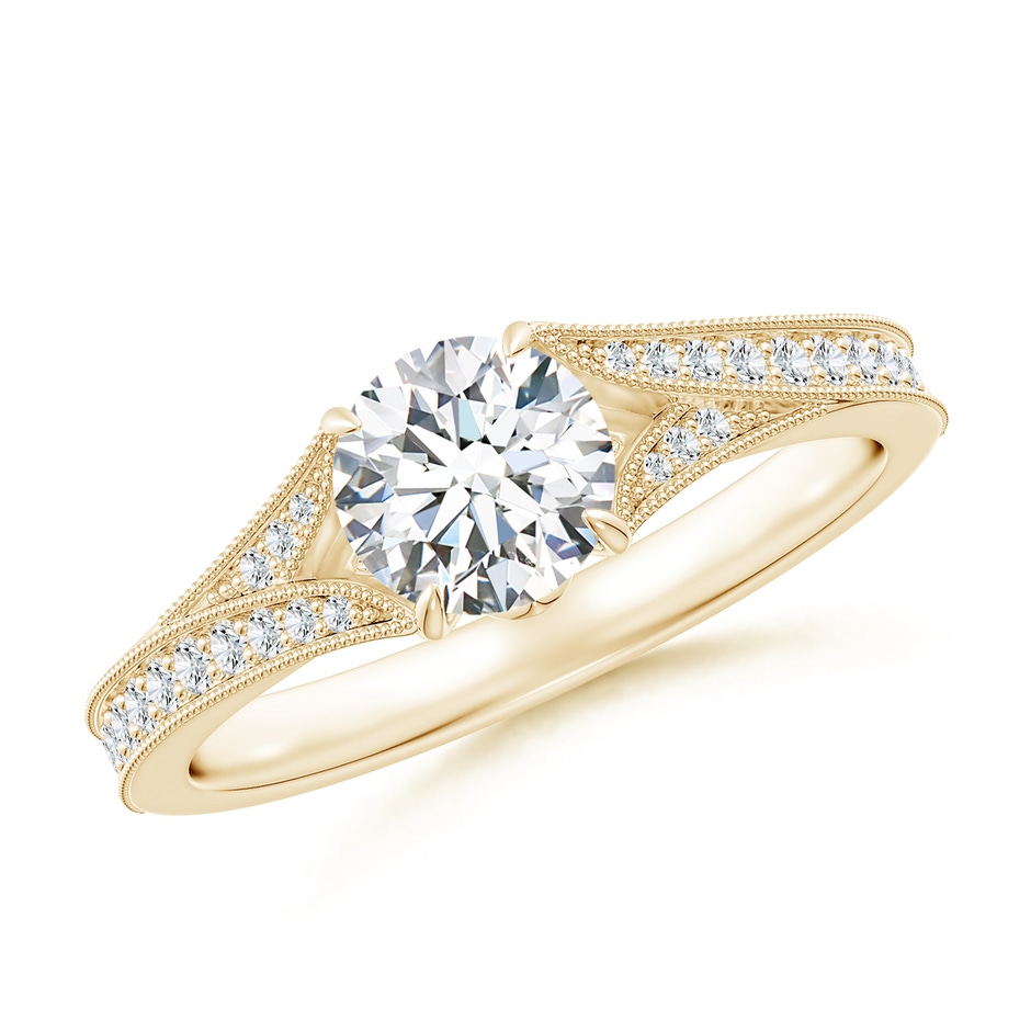 5.9mm FGVS Lab-Grown Vintage Inspired Round Diamond Split Shank Engagement Ring in Yellow Gold 