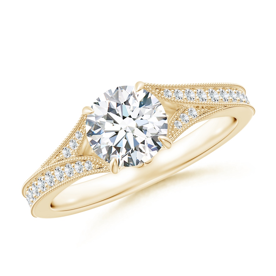 6.4mm FGVS Lab-Grown Vintage Inspired Round Diamond Split Shank Engagement Ring in Yellow Gold 