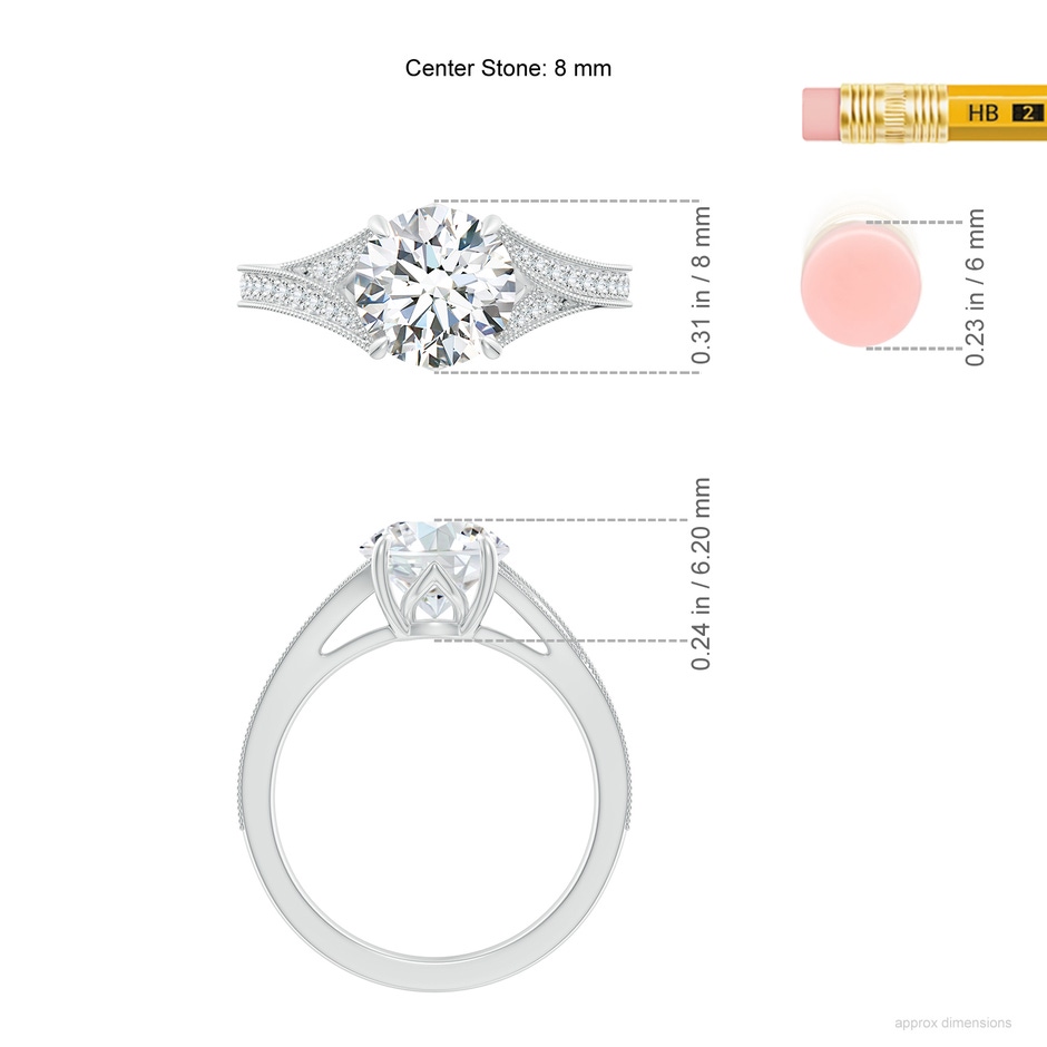 8mm FGVS Lab-Grown Vintage Inspired Round Diamond Split Shank Engagement Ring in P950 Platinum ruler