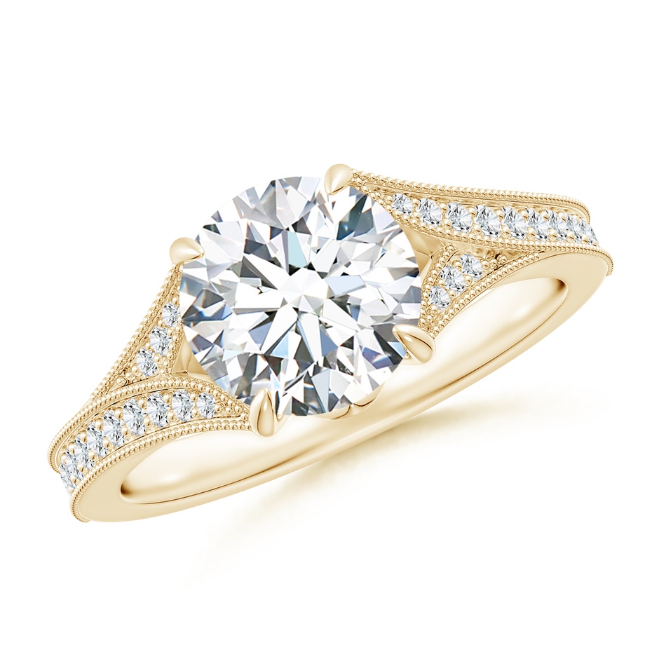 8mm FGVS Lab-Grown Vintage Inspired Round Diamond Split Shank Engagement Ring in Yellow Gold 