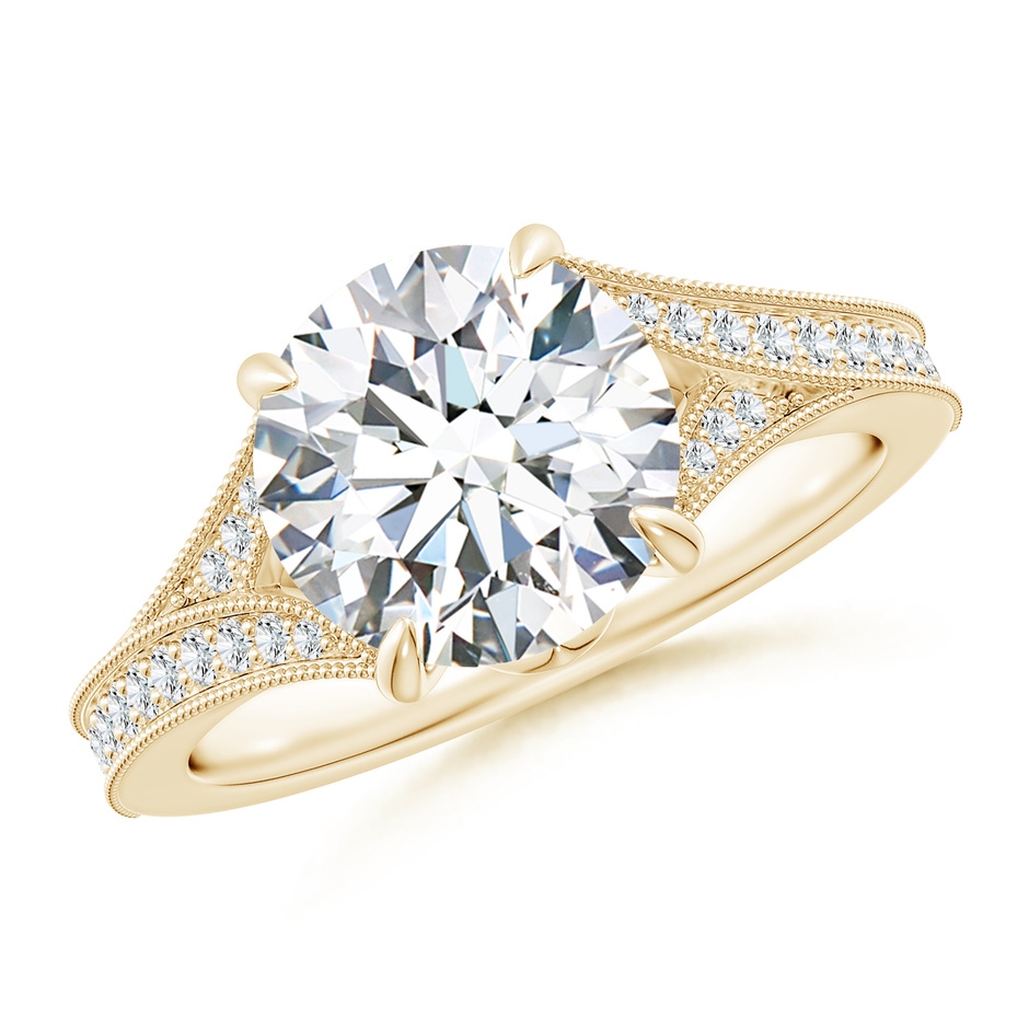 9.2mm FGVS Lab-Grown Vintage Inspired Round Diamond Split Shank Engagement Ring in Yellow Gold 