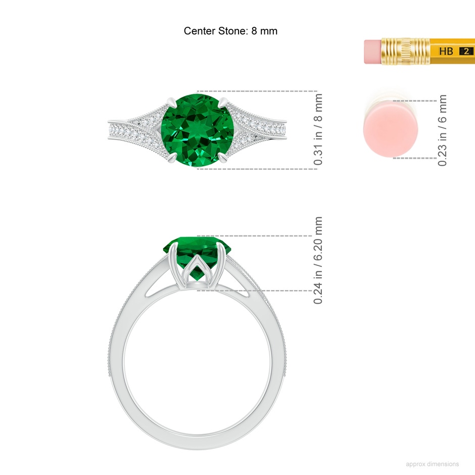 8mm Labgrown Lab-Grown Vintage Inspired Round Emerald Split Shank Engagement Ring in White Gold ruler