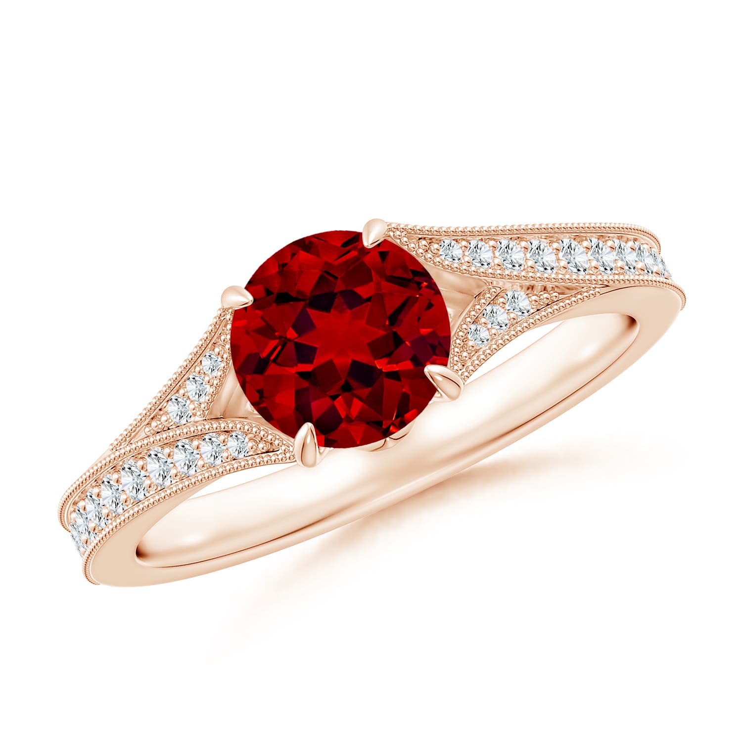 6.5mm Labgrown Lab-Grown Vintage Inspired Round Ruby Split Shank Engagement Ring in Rose Gold