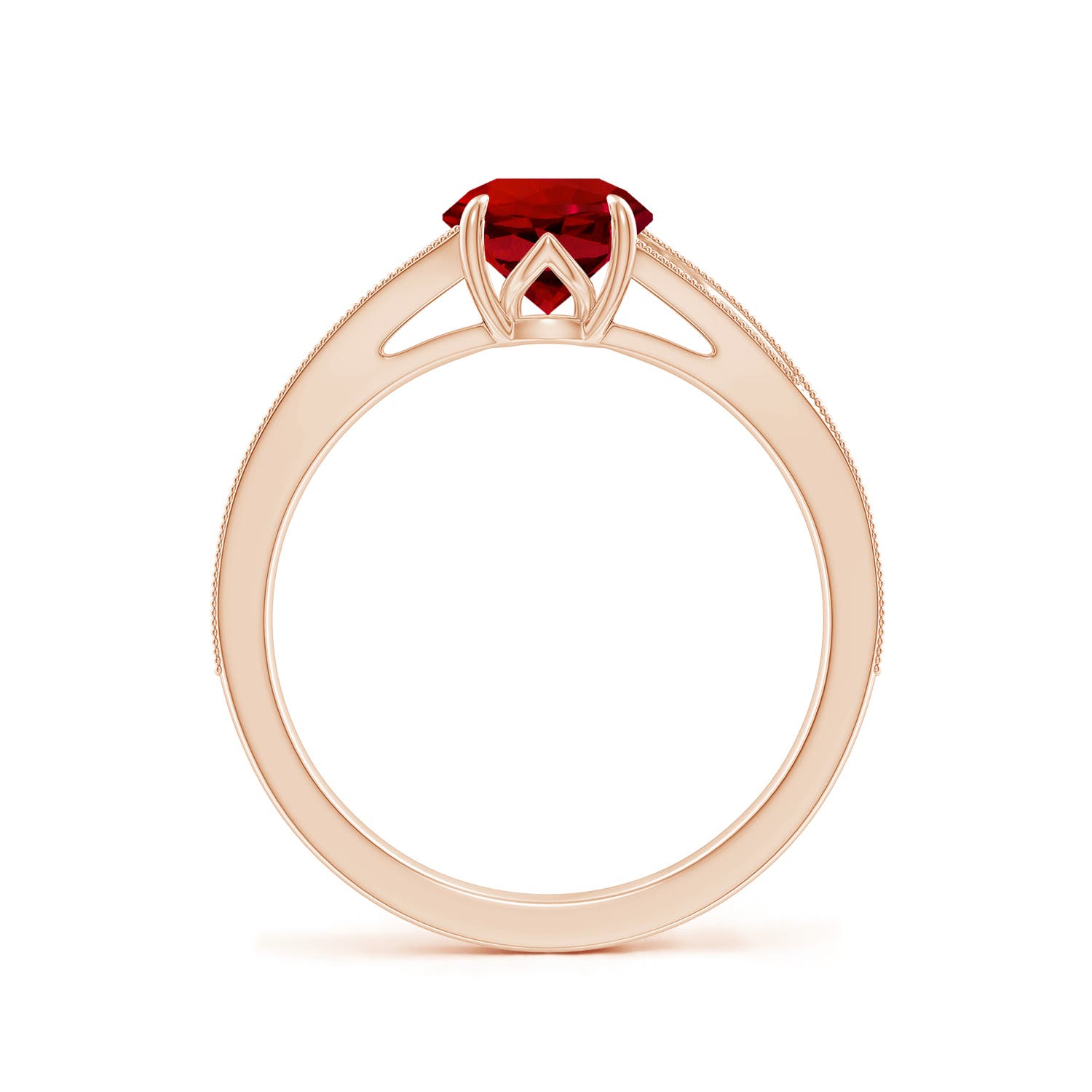 6.5mm Labgrown Lab-Grown Vintage Inspired Round Ruby Split Shank Engagement Ring in Rose Gold