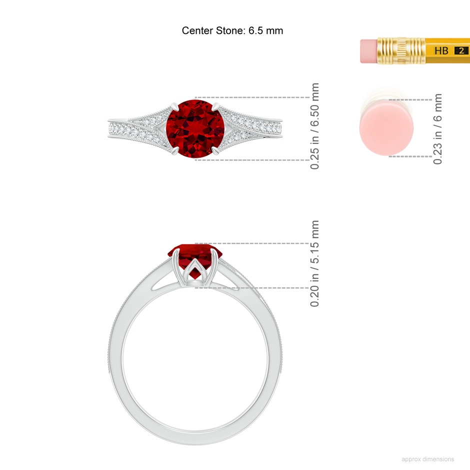 6.5mm Labgrown Lab-Grown Vintage Inspired Round Ruby Split Shank Engagement Ring in White Gold ruler