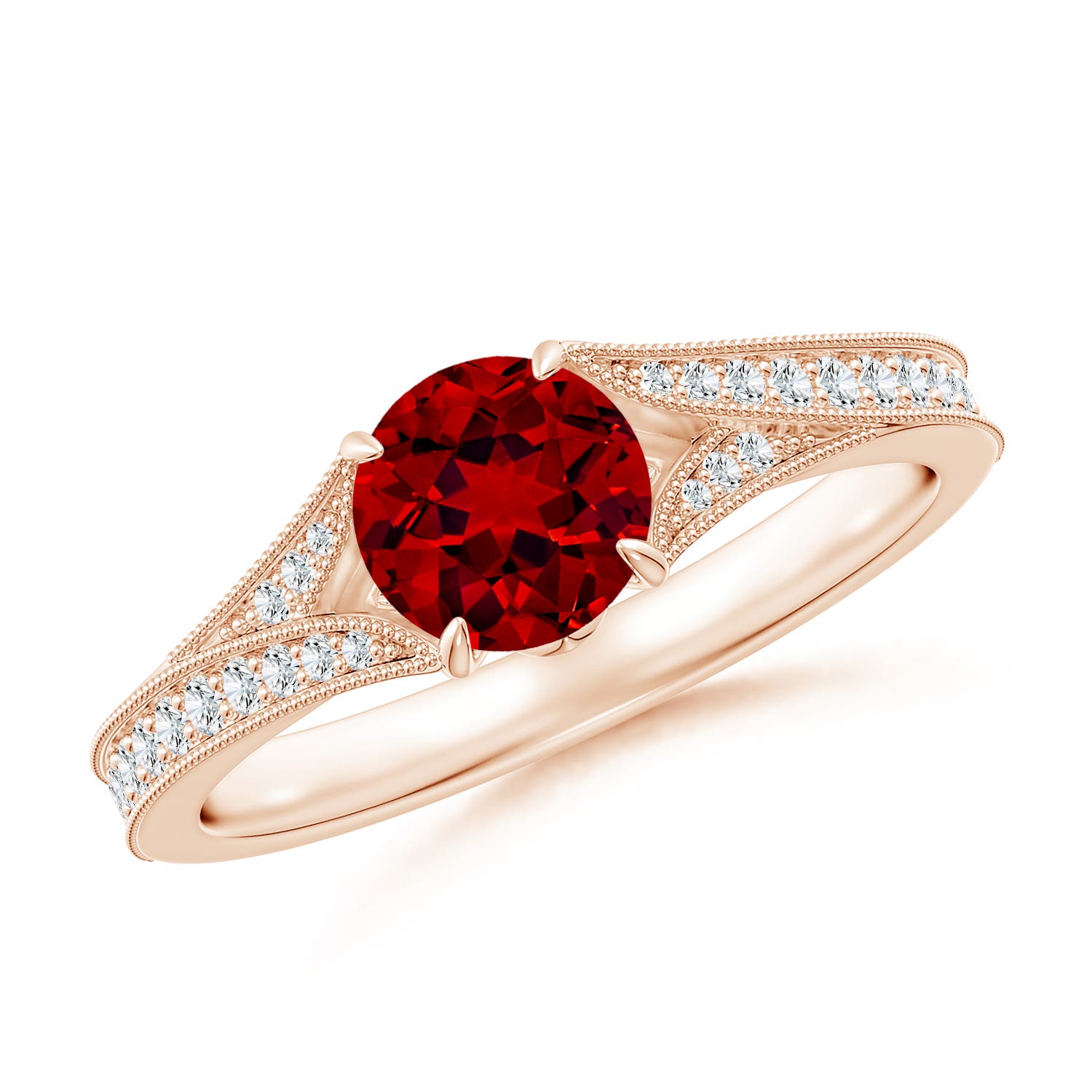 6mm Labgrown Lab-Grown Vintage Inspired Round Ruby Split Shank Engagement Ring in 18K Rose Gold