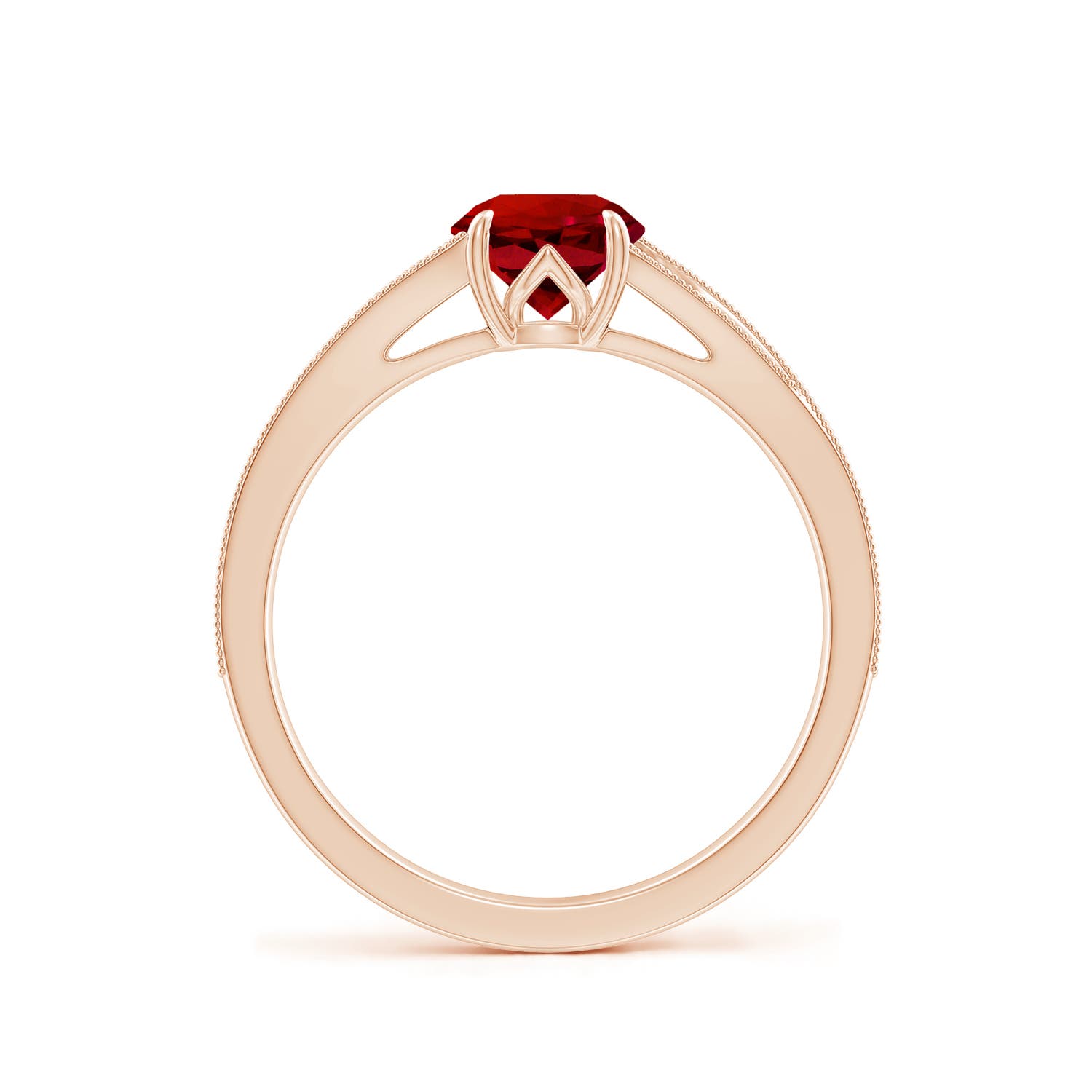 6mm Labgrown Lab-Grown Vintage Inspired Round Ruby Split Shank Engagement Ring in 18K Rose Gold