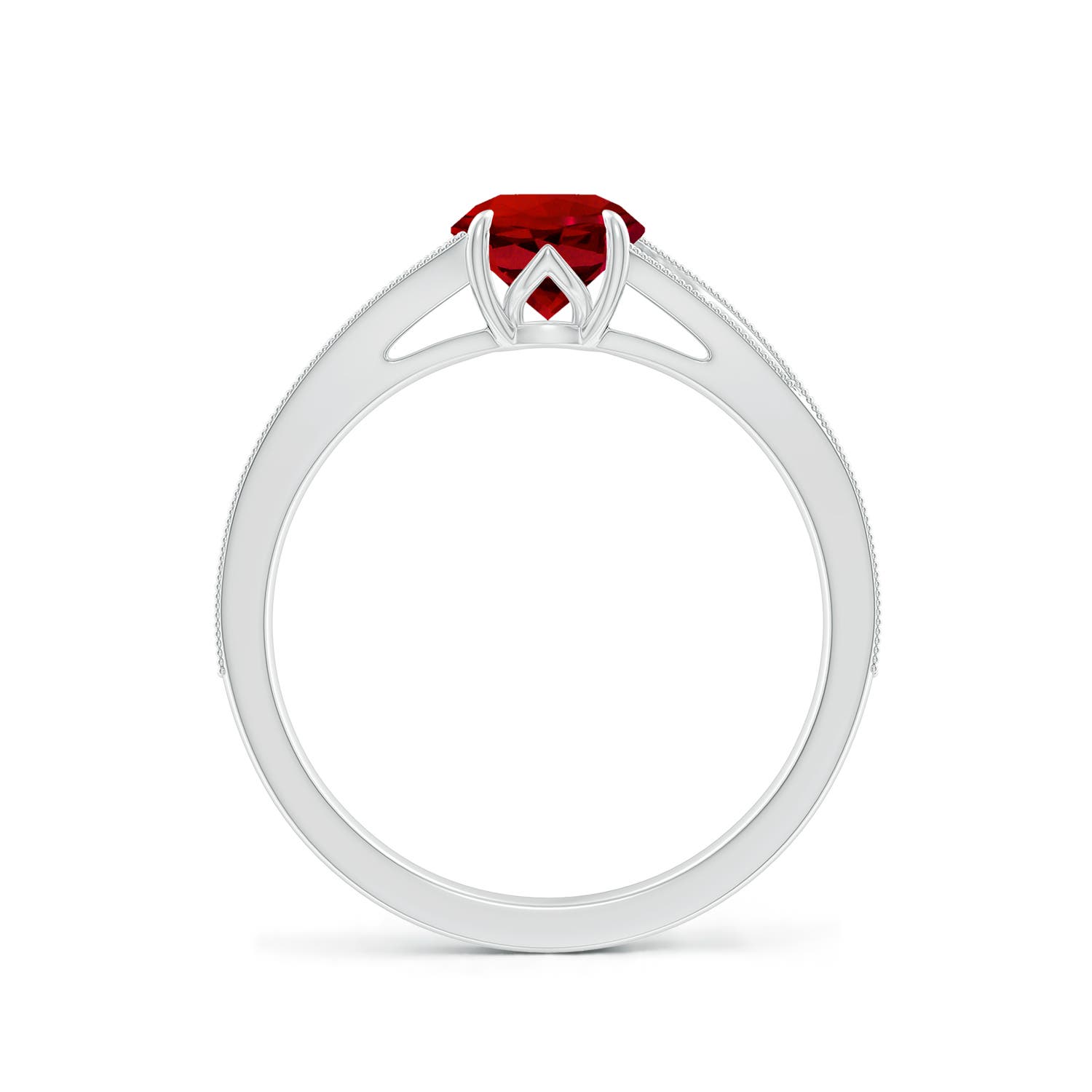 6mm Labgrown Lab-Grown Vintage Inspired Round Ruby Split Shank Engagement Ring in 18K White Gold