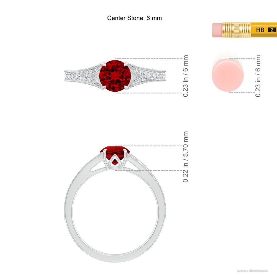 6mm Labgrown Lab-Grown Vintage Inspired Round Ruby Split Shank Engagement Ring in P950 Platinum ruler