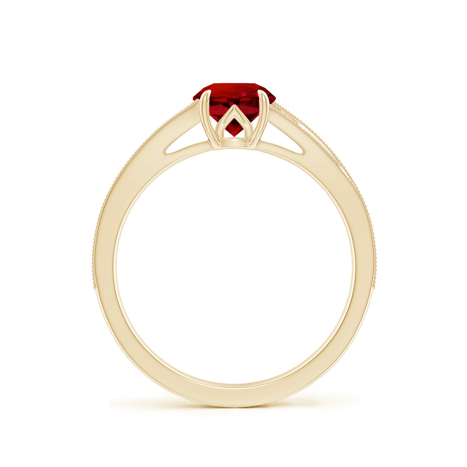 6mm Labgrown Lab-Grown Vintage Inspired Round Ruby Split Shank Engagement Ring in Yellow Gold