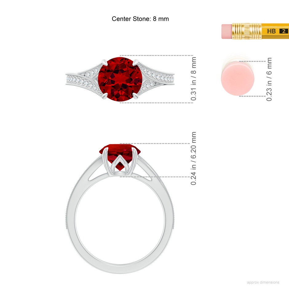 8mm Labgrown Lab-Grown Vintage Inspired Round Ruby Split Shank Engagement Ring in P950 Platinum ruler