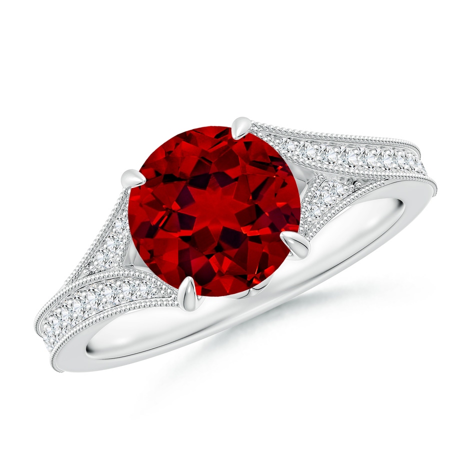 8mm Labgrown Lab-Grown Vintage Inspired Round Ruby Split Shank Engagement Ring in White Gold 