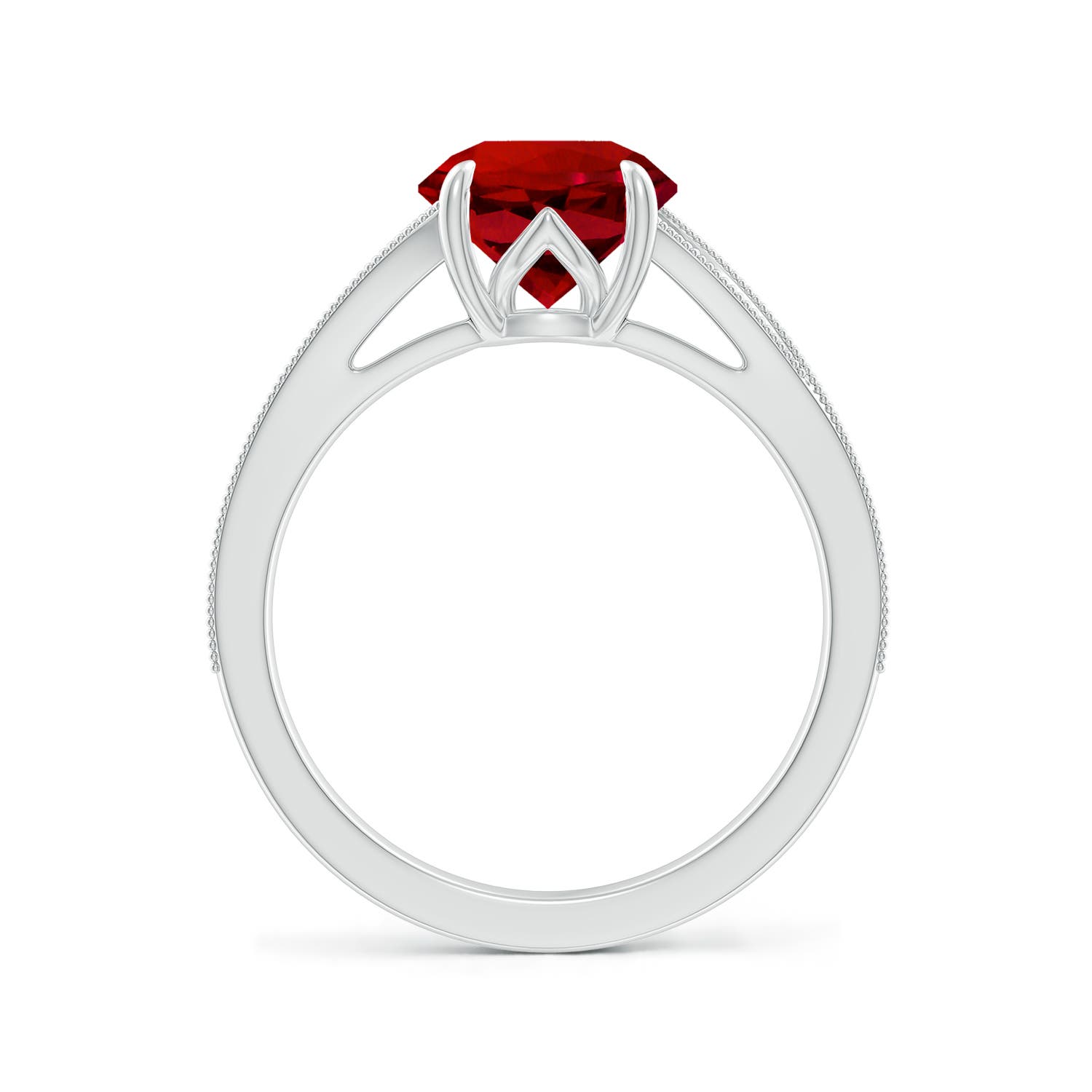 8mm Labgrown Lab-Grown Vintage Inspired Round Ruby Split Shank Engagement Ring in White Gold
