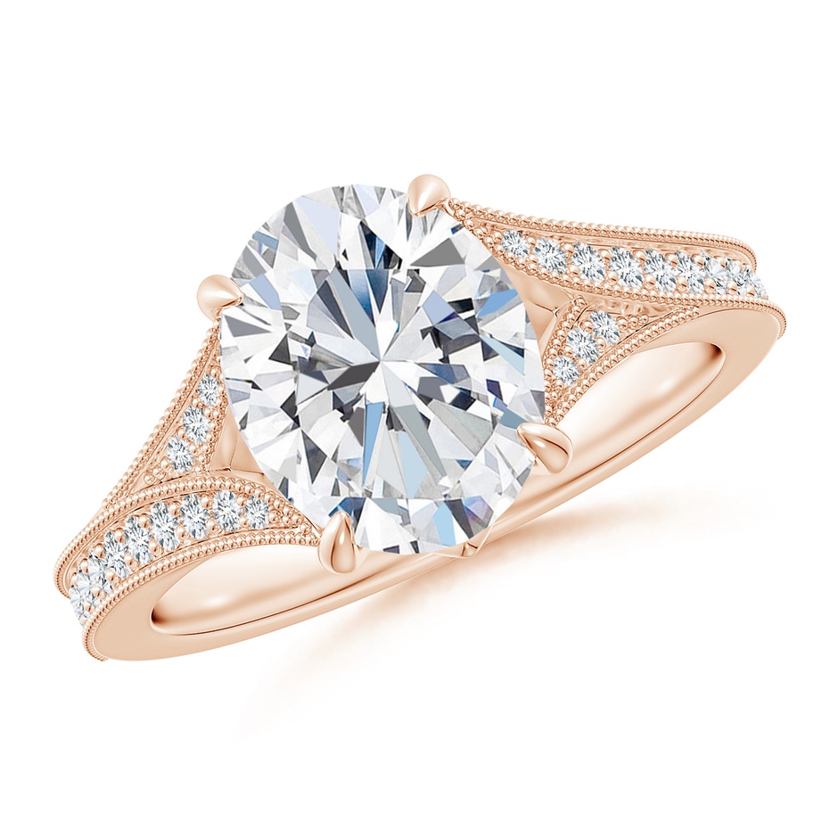 10x8mm FGVS Lab-Grown Vintage Inspired Oval Diamond Split Shank Engagement Ring in 18K Rose Gold 