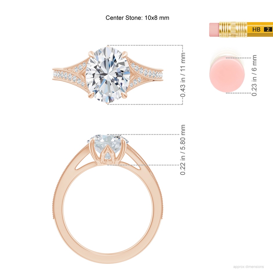 10x8mm FGVS Lab-Grown Vintage Inspired Oval Diamond Split Shank Engagement Ring in 18K Rose Gold ruler