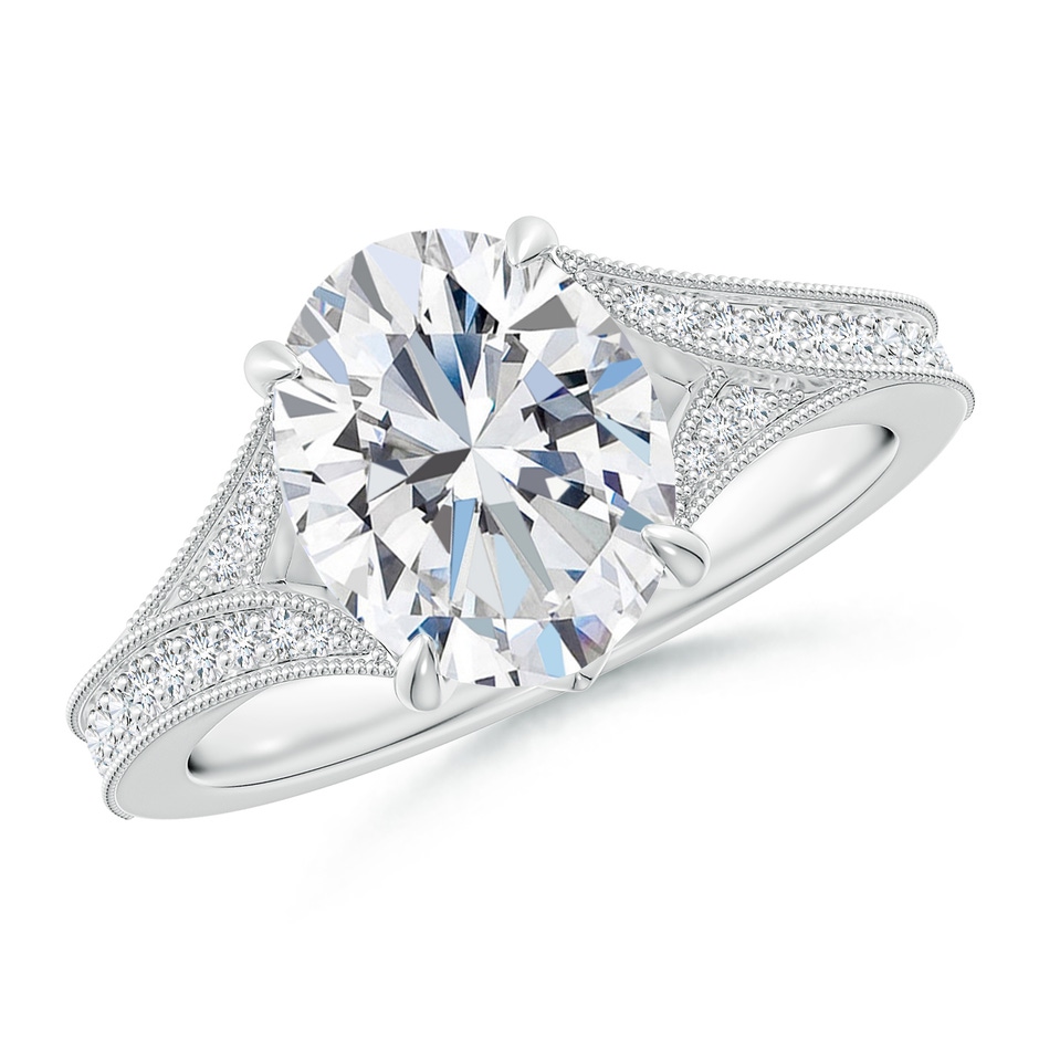 10x8mm FGVS Lab-Grown Vintage Inspired Oval Diamond Split Shank Engagement Ring in White Gold 