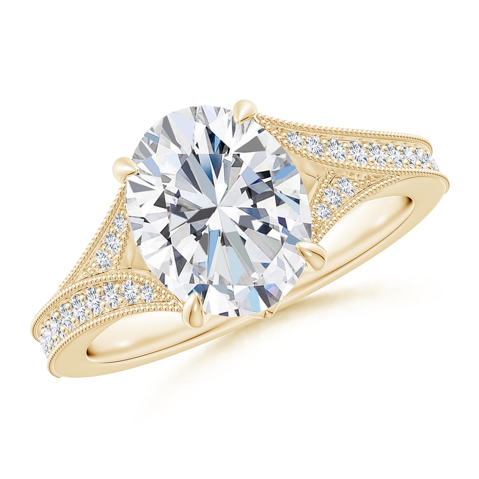 10x8mm FGVS Lab-Grown Vintage Inspired Oval Diamond Split Shank Engagement Ring in Yellow Gold 