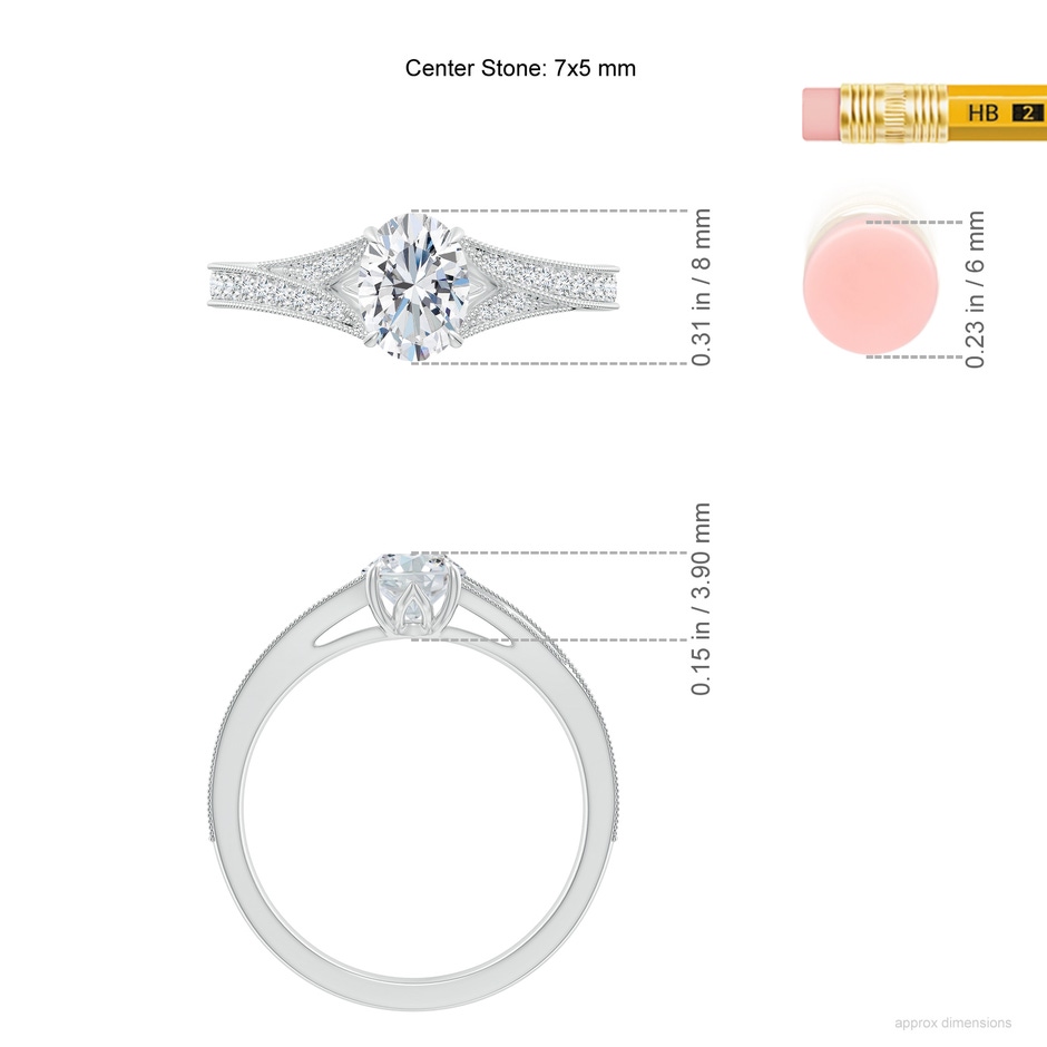 7x5mm FGVS Lab-Grown Vintage Inspired Oval Diamond Split Shank Engagement Ring in P950 Platinum ruler