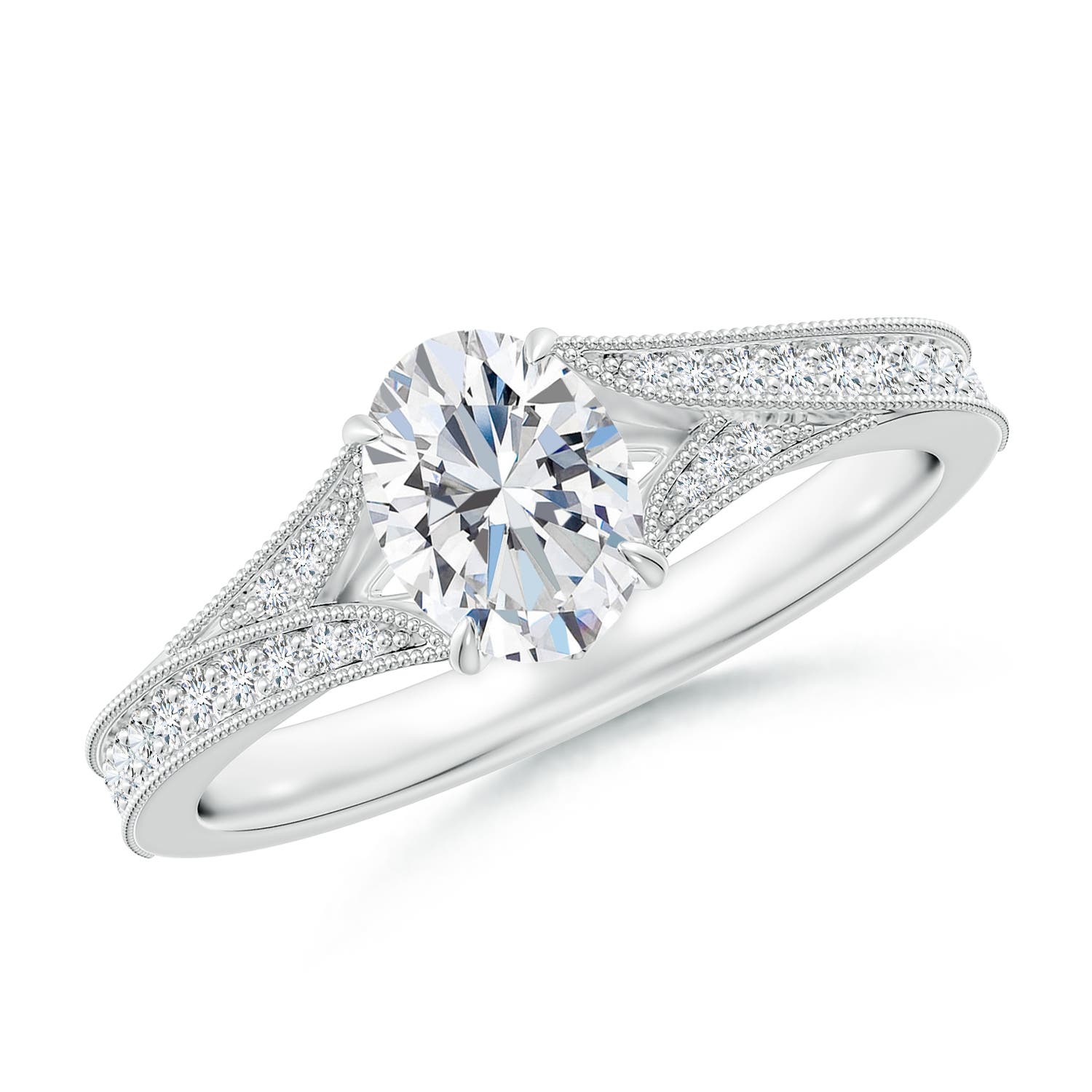 7x5mm FGVS Lab-Grown Vintage Inspired Oval Diamond Split Shank Engagement Ring in White Gold