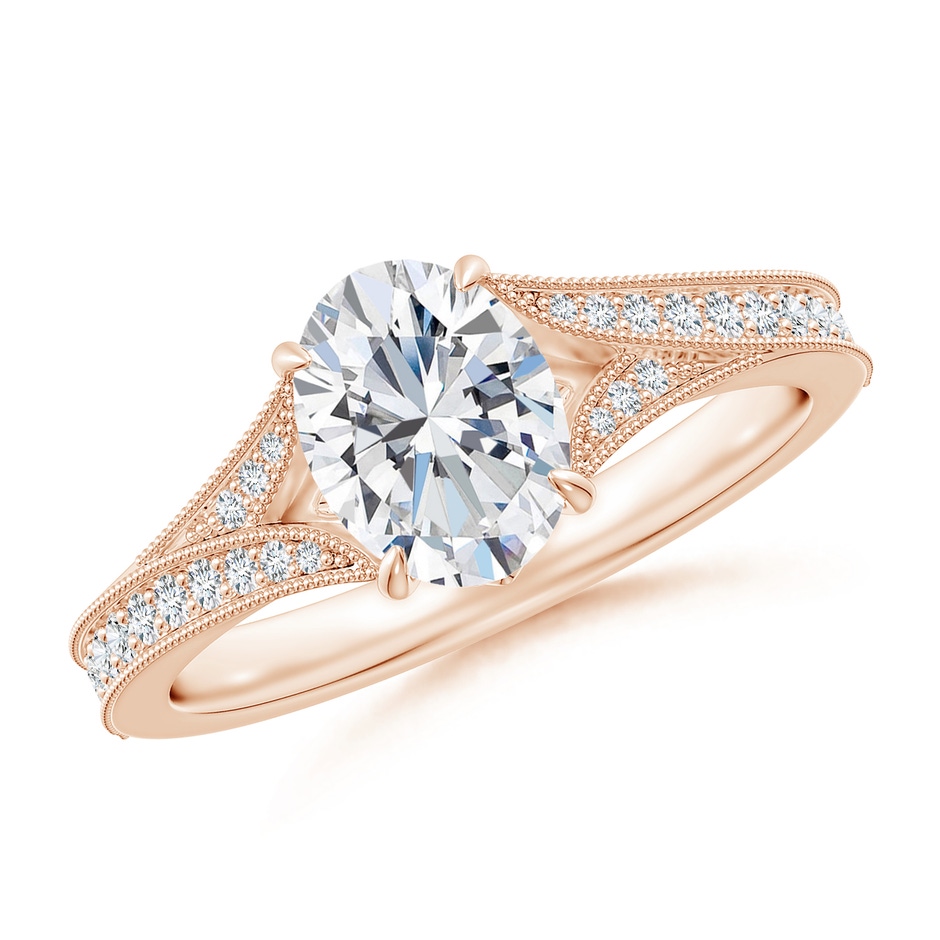 8x6mm FGVS Lab-Grown Vintage Inspired Oval Diamond Split Shank Engagement Ring in Rose Gold 