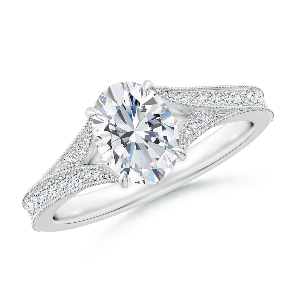 8x6mm FGVS Lab-Grown Vintage Inspired Oval Diamond Split Shank Engagement Ring in White Gold