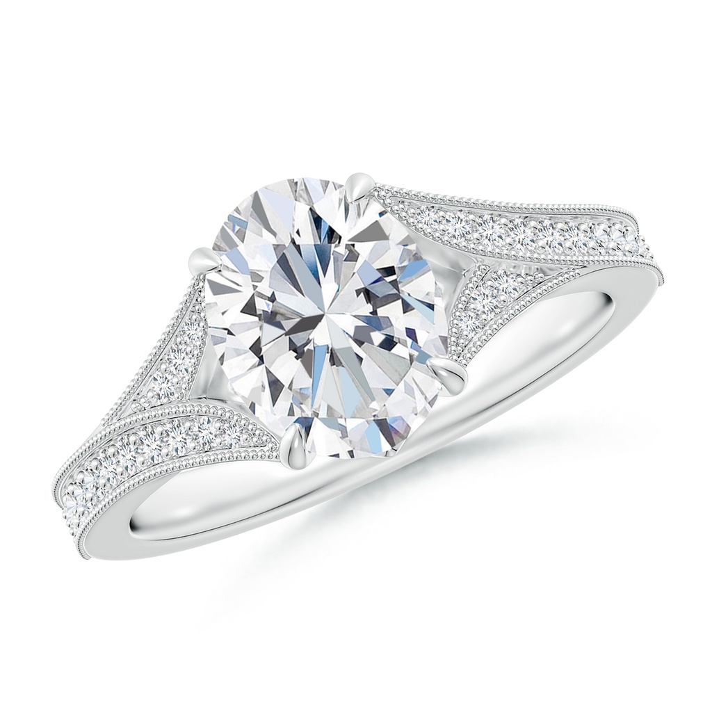 9x7mm FGVS Lab-Grown Vintage Inspired Oval Diamond Split Shank Engagement Ring in White Gold 