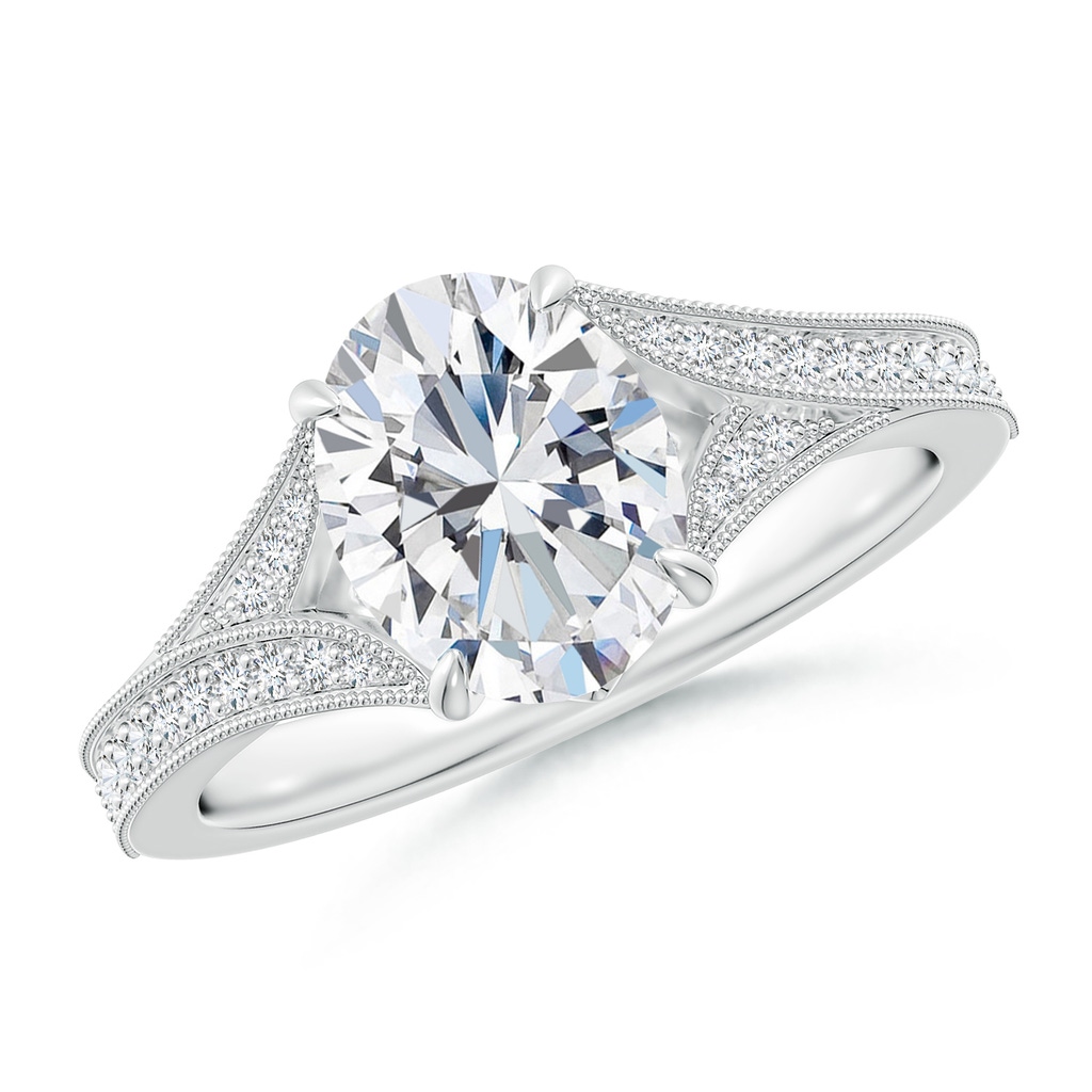 9x7mm FGVS Lab-Grown Vintage Inspired Oval Diamond Split Shank Engagement Ring in White Gold