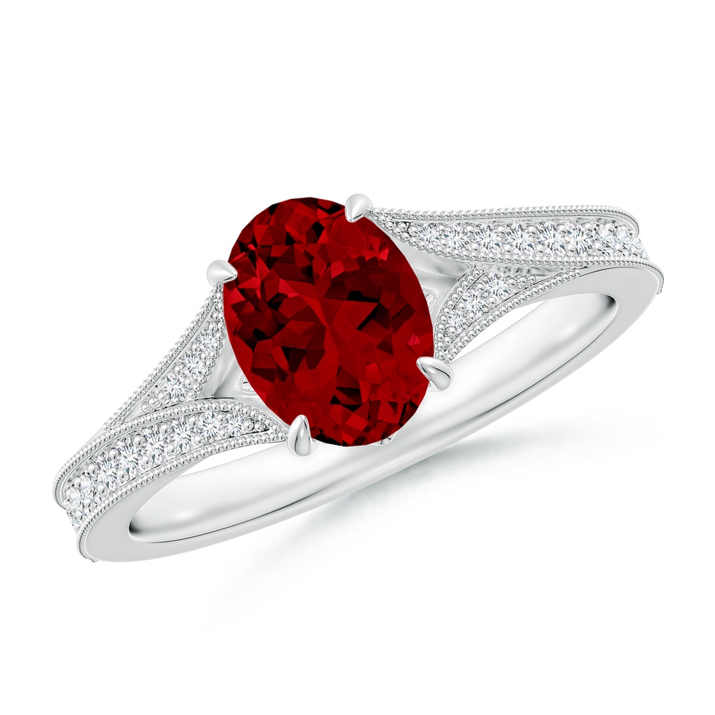 8x6mm Labgrown Lab-Grown Vintage Inspired Oval Ruby Split Shank Engagement Ring in White Gold