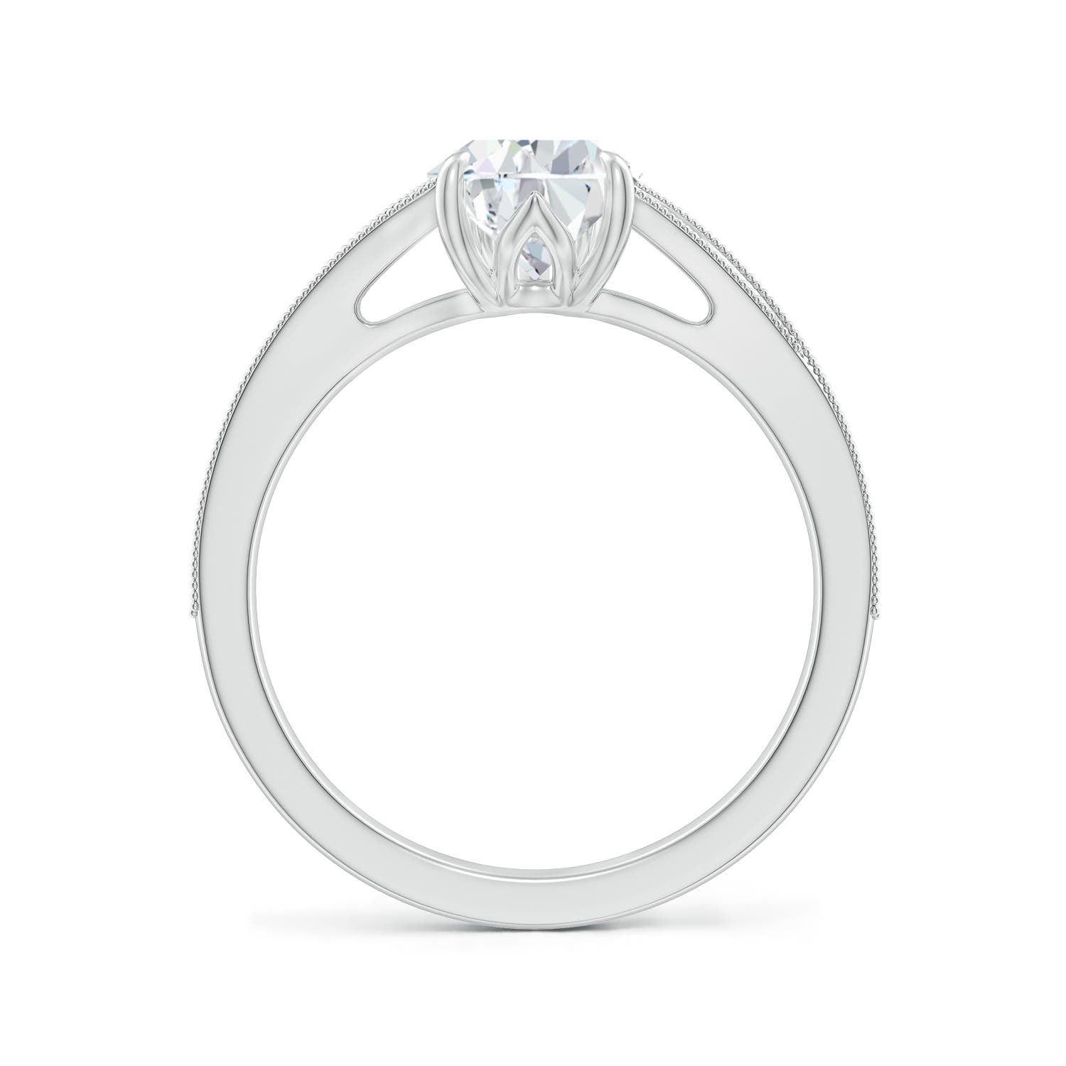 10x6.5mm FGVS Lab-Grown Vintage Inspired Pear Diamond Split Shank Engagement Ring in 18K White Gold