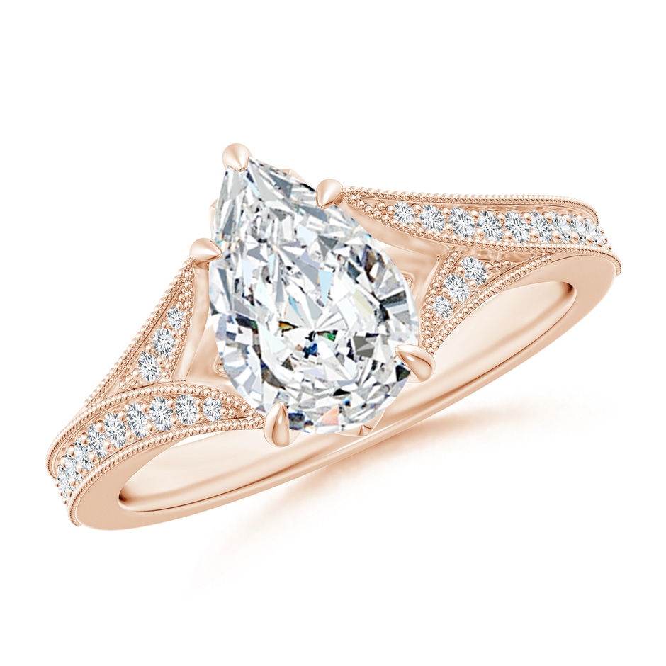 10x6.5mm FGVS Lab-Grown Vintage Inspired Pear Diamond Split Shank Engagement Ring in Rose Gold 