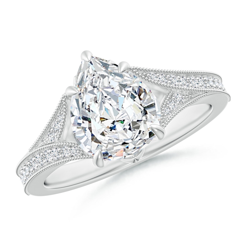 10x8mm FGVS Lab-Grown Vintage Inspired Pear Diamond Split Shank Engagement Ring in 18K White Gold 