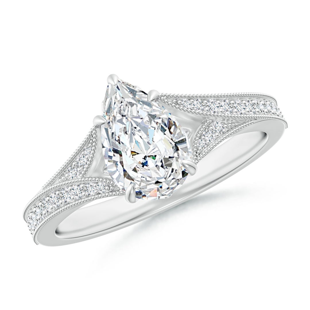 Lab-Grown Vintage Inspired Pear Diamond Split Shank Engagement Ring