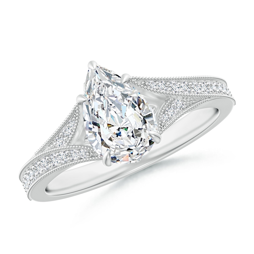 9.5x6mm FGVS Lab-Grown Vintage Inspired Pear Diamond Split Shank Engagement Ring in White Gold 