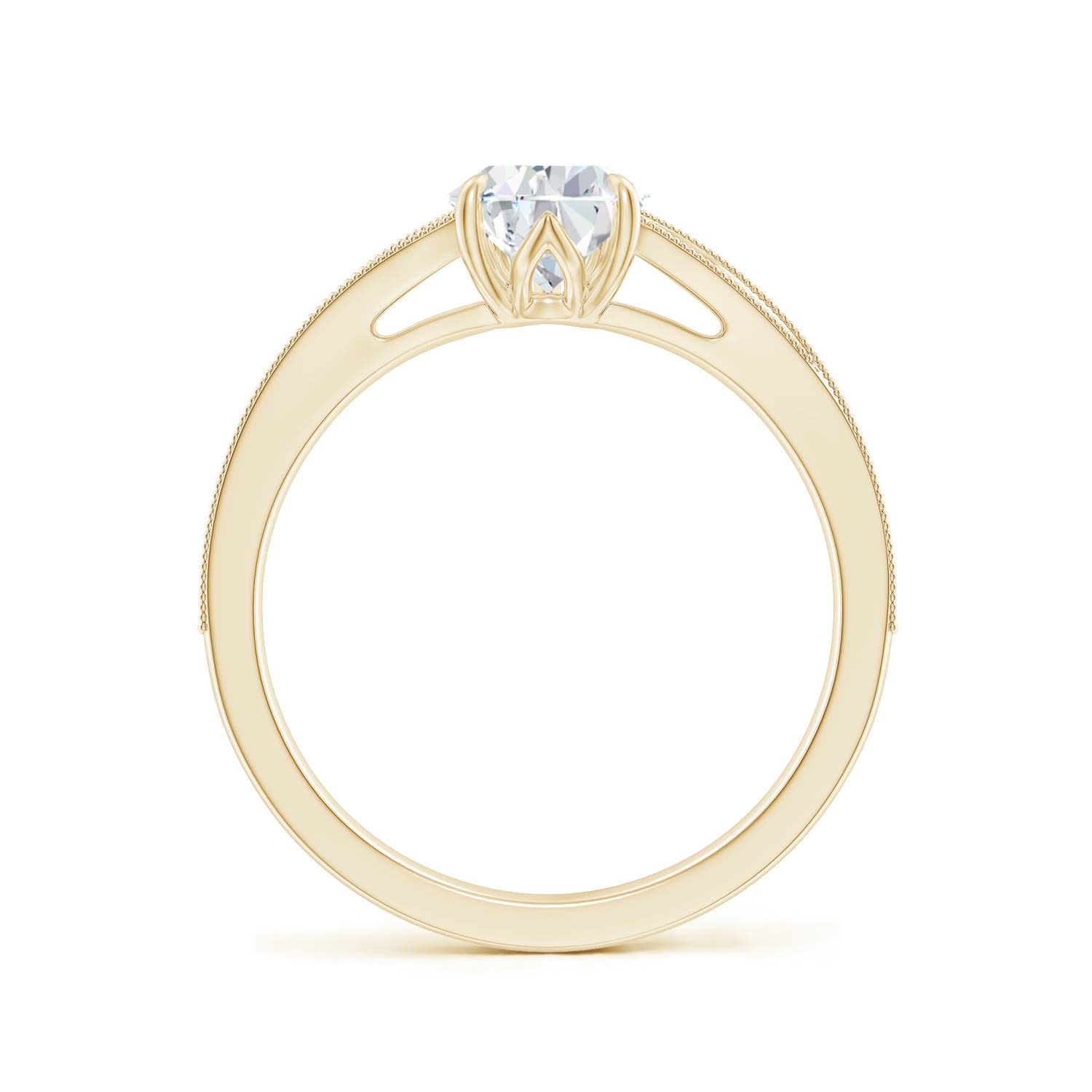 9.5x6mm FGVS Lab-Grown Vintage Inspired Pear Diamond Split Shank Engagement Ring in Yellow Gold - side 3