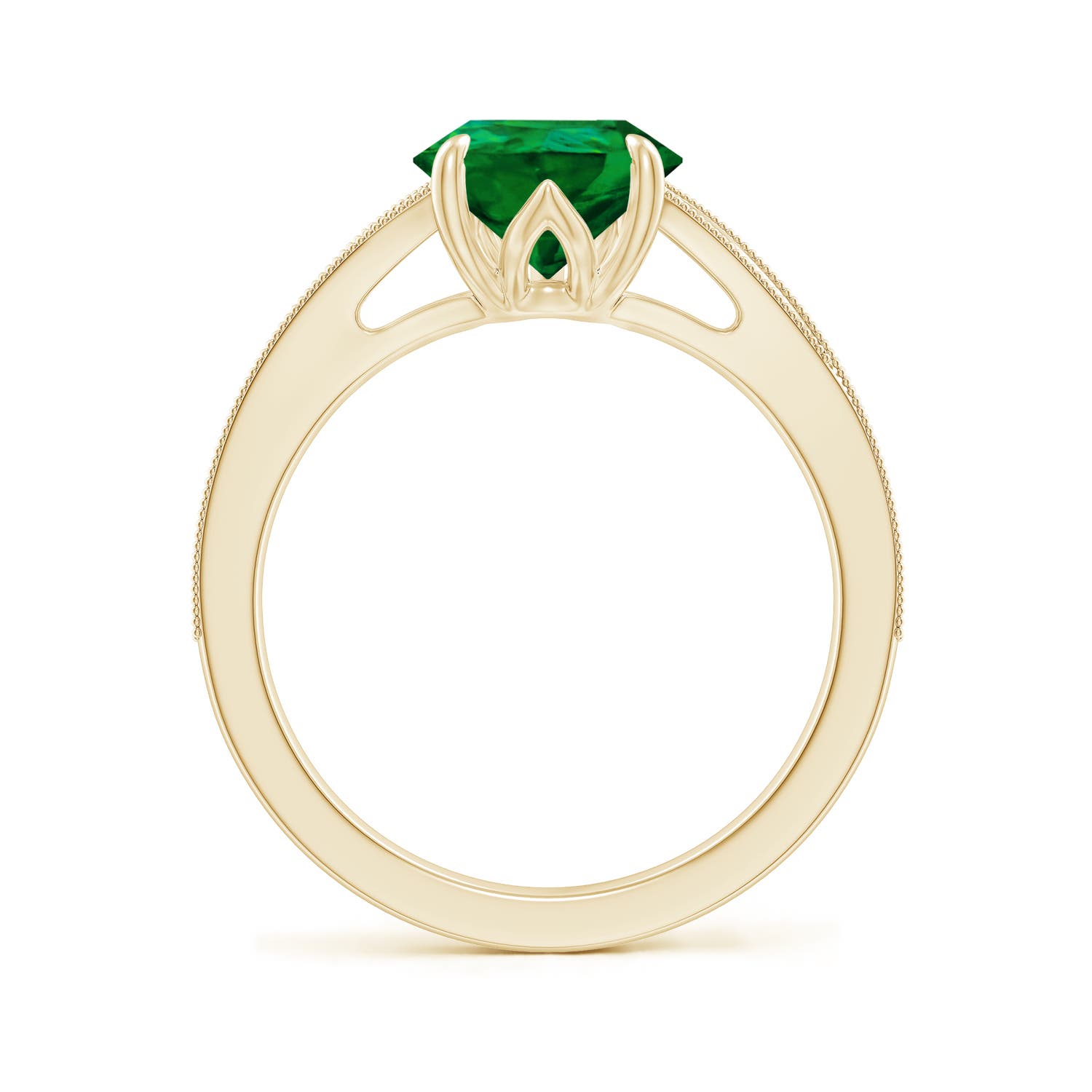 10x8mm Labgrown Lab-Grown Vintage Inspired Pear Emerald Split Shank Engagement Ring in 18K Yellow Gold