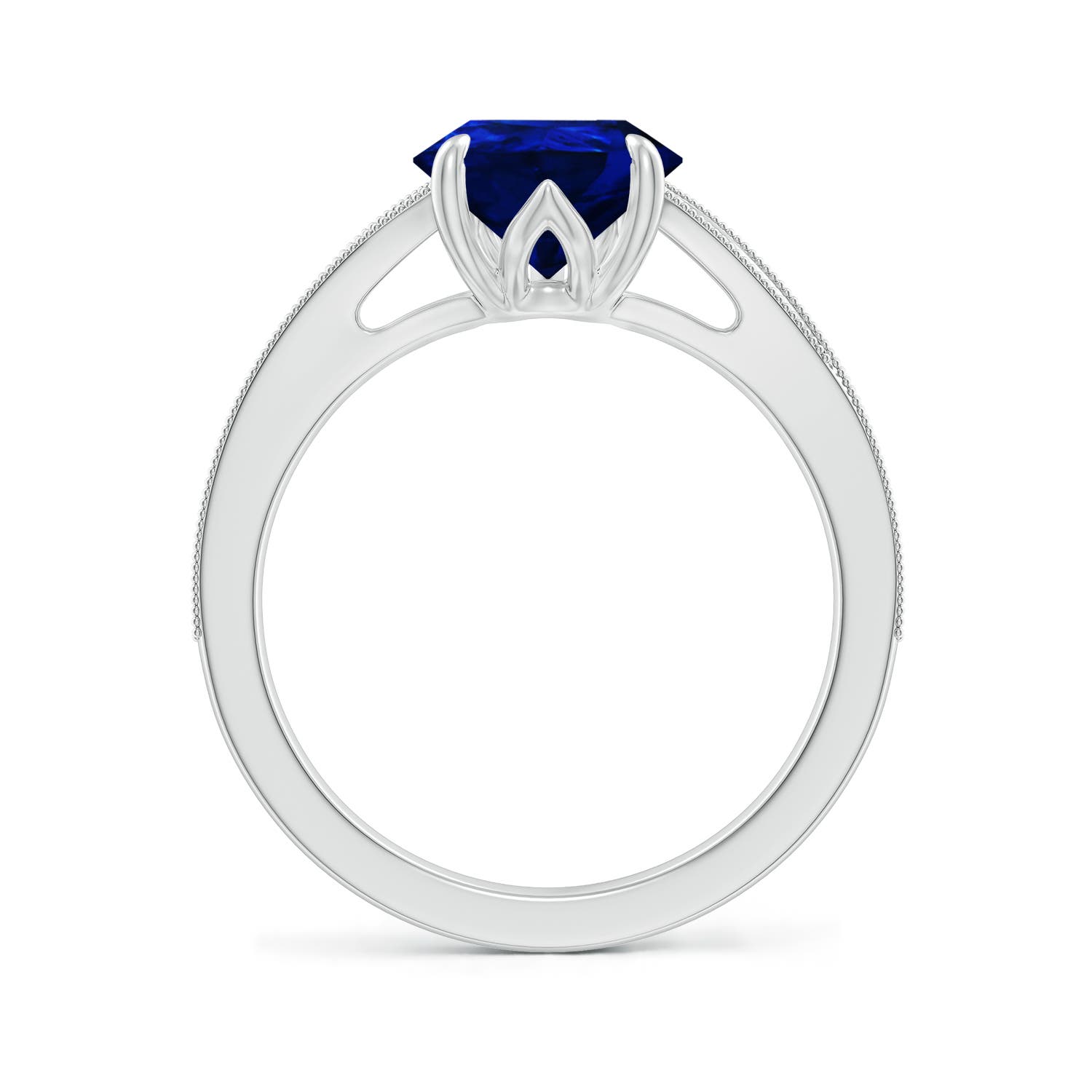 10x8mm Labgrown Lab-Grown Vintage Inspired Pear Blue Sapphire Split Shank Engagement Ring in 18K White Gold