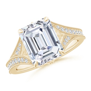 10x7mm FGVS Lab-Grown Vintage Inspired Emerald-Cut Diamond Split Shank Engagement Ring in Yellow Gold