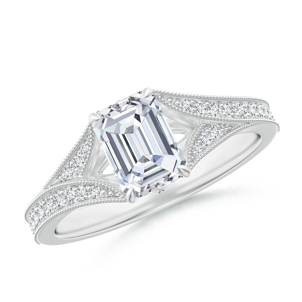 7x5mm FGVS Lab-Grown Vintage Inspired Emerald-Cut Diamond Split Shank Engagement Ring in White Gold