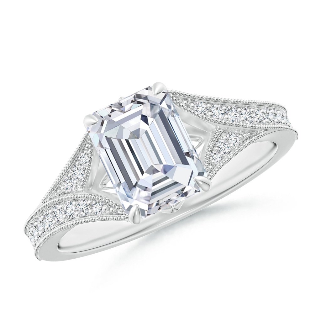 8x6mm FGVS Lab-Grown Vintage Inspired Emerald-Cut Diamond Split Shank Engagement Ring in White Gold
